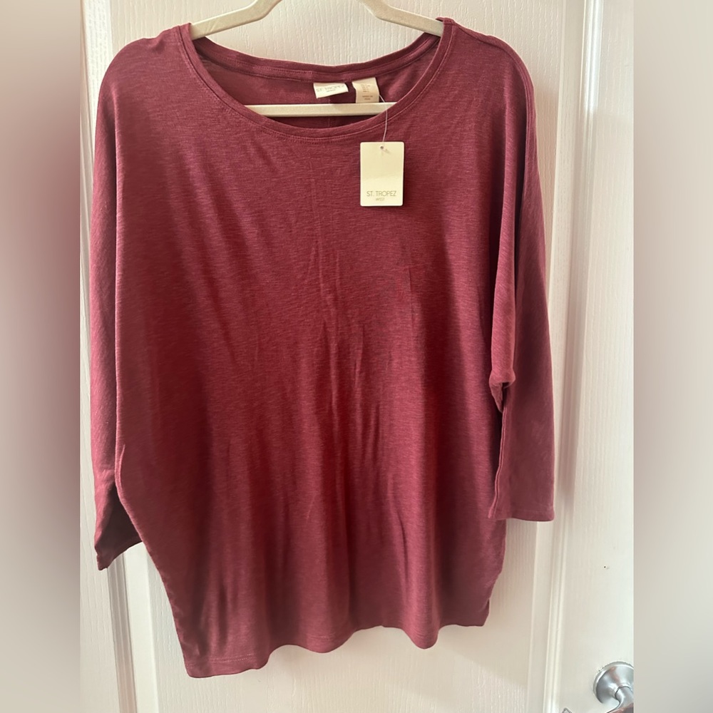 St. Tropez West Rose Colored Batwing Top Size L NWT